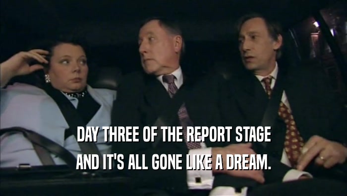 DAY THREE OF THE REPORT STAGE AND IT'S ALL GONE LIKE A DREAM. 