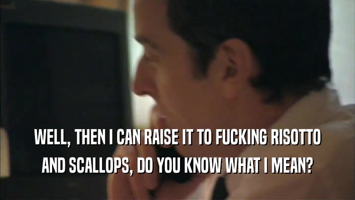 WELL, THEN I CAN RAISE IT TO FUCKING RISOTTO AND SCALLOPS, DO YOU KNOW WHAT I MEAN? 