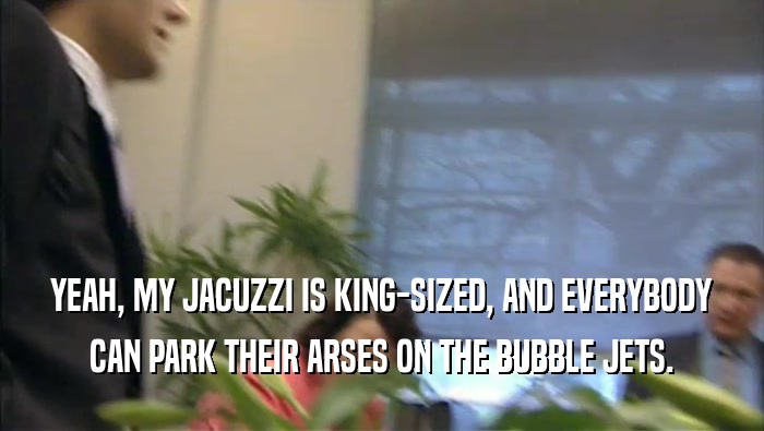 YEAH, MY JACUZZI IS KING-SIZED, AND EVERYBODY CAN PARK THEIR ARSES ON THE BUBBLE JETS. 