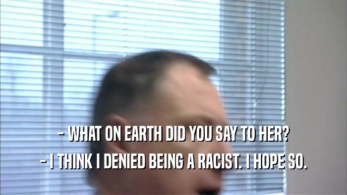 - WHAT ON EARTH DID YOU SAY TO HER? - I THINK I DENIED BEING A RACIST. I HOPE SO. 