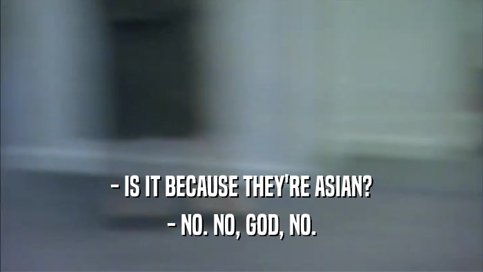 - IS IT BECAUSE THEY'RE ASIAN? - NO. NO, GOD, NO. 
