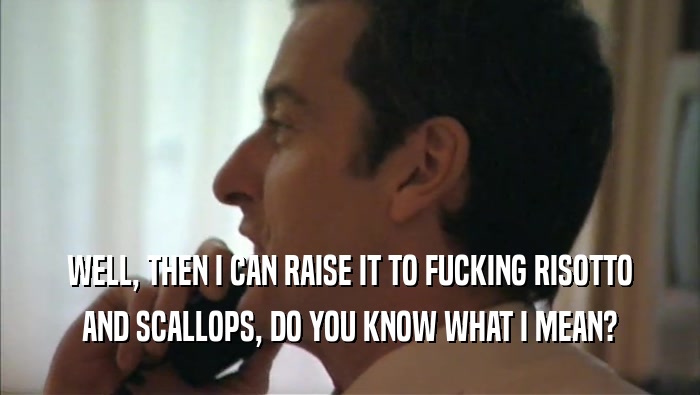 WELL, THEN I CAN RAISE IT TO FUCKING RISOTTO AND SCALLOPS, DO YOU KNOW WHAT I MEAN? 