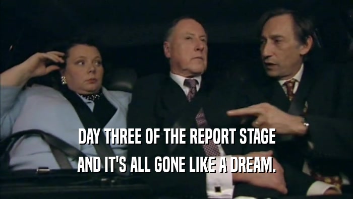 DAY THREE OF THE REPORT STAGE AND IT'S ALL GONE LIKE A DREAM. 