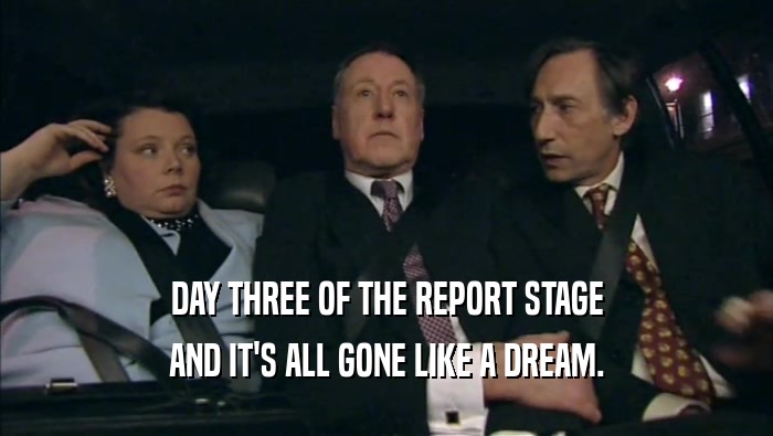 DAY THREE OF THE REPORT STAGE AND IT'S ALL GONE LIKE A DREAM. 