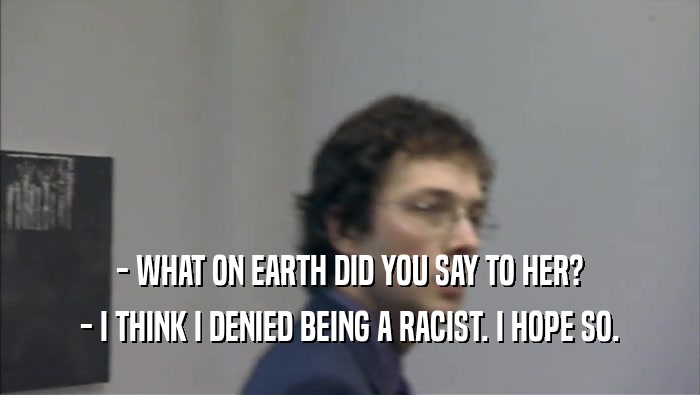 - WHAT ON EARTH DID YOU SAY TO HER? - I THINK I DENIED BEING A RACIST. I HOPE SO. 