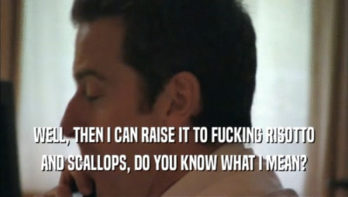WELL, THEN I CAN RAISE IT TO FUCKING RISOTTO AND SCALLOPS, DO YOU KNOW WHAT I MEAN? 