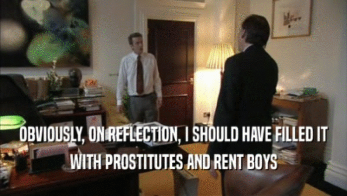 OBVIOUSLY, ON REFLECTION, I SHOULD HAVE FILLED IT WITH PROSTITUTES AND RENT BOYS 