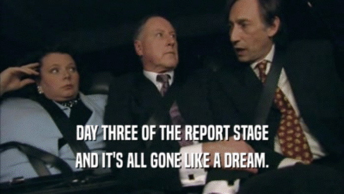 DAY THREE OF THE REPORT STAGE AND IT'S ALL GONE LIKE A DREAM. 