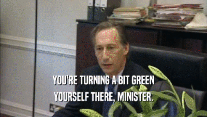 YOU'RE TURNING A BIT GREEN YOURSELF THERE, MINISTER. 