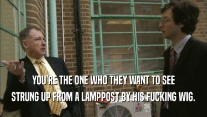 YOU'RE THE ONE WHO THEY WANT TO SEE STRUNG UP FROM A LAMPPOST BY HIS FUCKING WIG. 