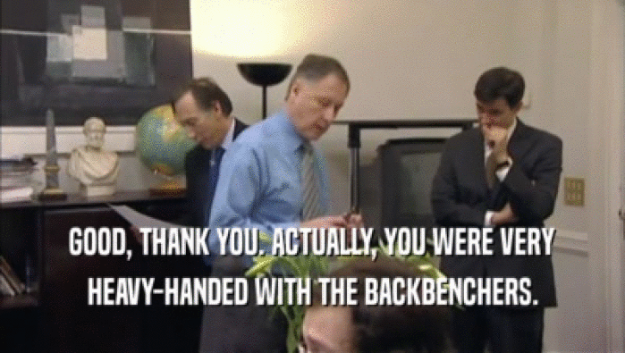 GOOD, THANK YOU. ACTUALLY, YOU WERE VERY HEAVY-HANDED WITH THE BACKBENCHERS. 