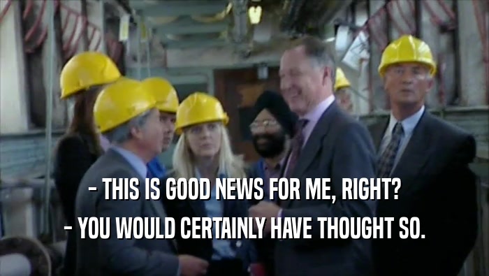 - THIS IS GOOD NEWS FOR ME, RIGHT? - YOU WOULD CERTAINLY HAVE THOUGHT SO. 