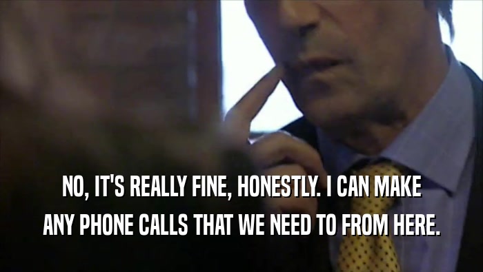 NO, IT'S REALLY FINE, HONESTLY. I CAN MAKE ANY PHONE CALLS THAT WE NEED TO FROM HERE. 