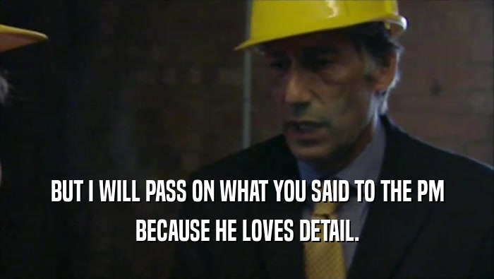 BUT I WILL PASS ON WHAT YOU SAID TO THE PM BECAUSE HE LOVES DETAIL. 