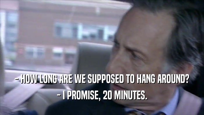 - HOW LONG ARE WE SUPPOSED TO HANG AROUND? - I PROMISE, 20 MINUTES. 
