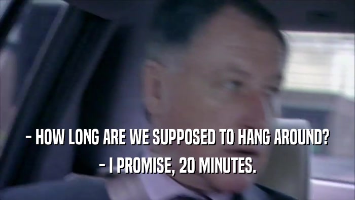- HOW LONG ARE WE SUPPOSED TO HANG AROUND? - I PROMISE, 20 MINUTES. 