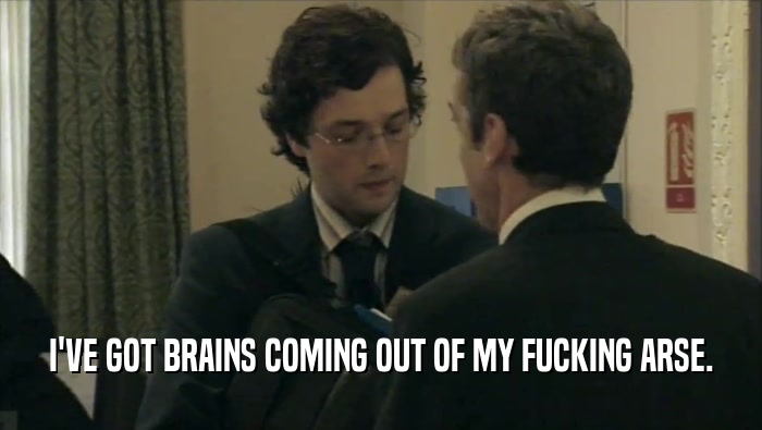 I'VE GOT BRAINS COMING OUT OF MY FUCKING ARSE.  