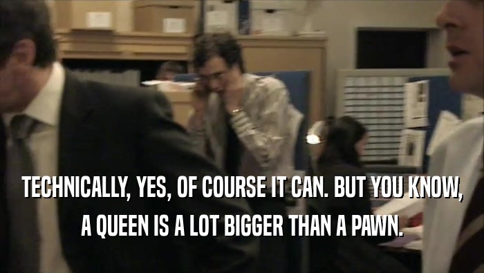 TECHNICALLY, YES, OF COURSE IT CAN. BUT YOU KNOW, A QUEEN IS A LOT BIGGER THAN A PAWN. 