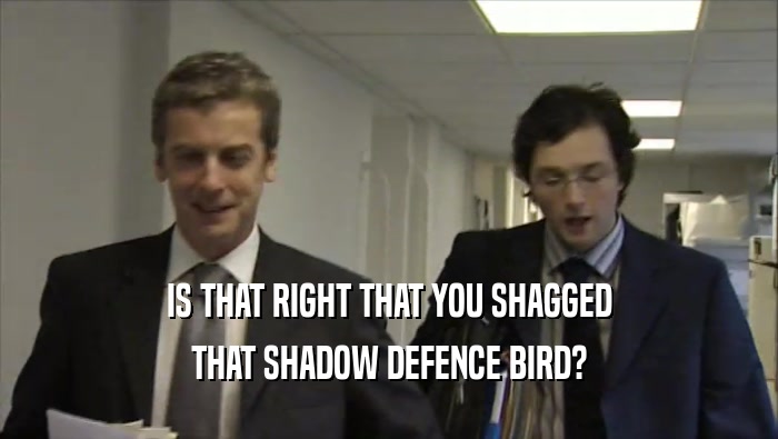 IS THAT RIGHT THAT YOU SHAGGED THAT SHADOW DEFENCE BIRD? 