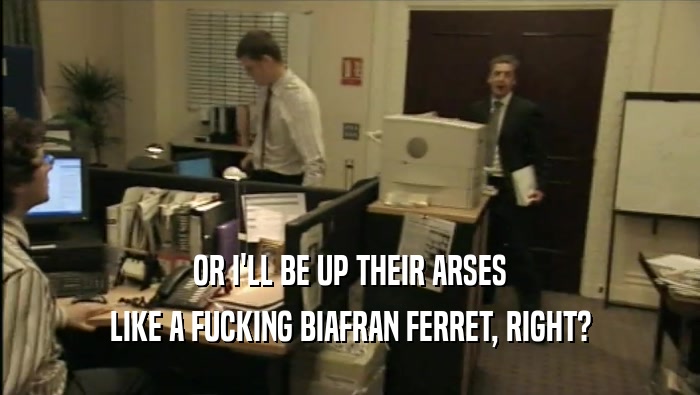 OR I'LL BE UP THEIR ARSES LIKE A FUCKING BIAFRAN FERRET, RIGHT? 