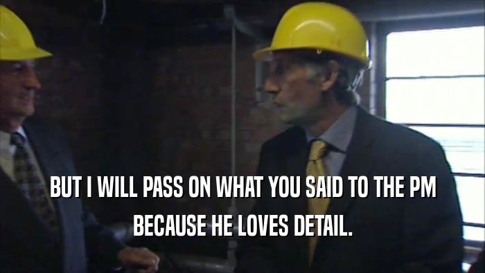 BUT I WILL PASS ON WHAT YOU SAID TO THE PM BECAUSE HE LOVES DETAIL. 