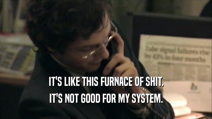 IT'S LIKE THIS FURNACE OF SHIT. IT'S NOT GOOD FOR MY SYSTEM. 