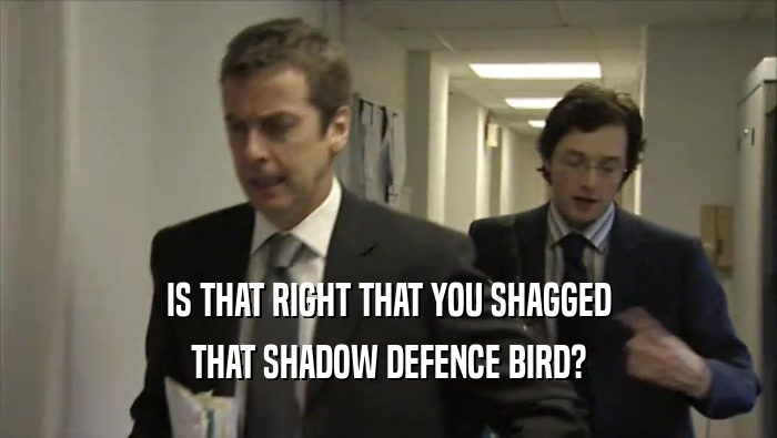 IS THAT RIGHT THAT YOU SHAGGED THAT SHADOW DEFENCE BIRD? 