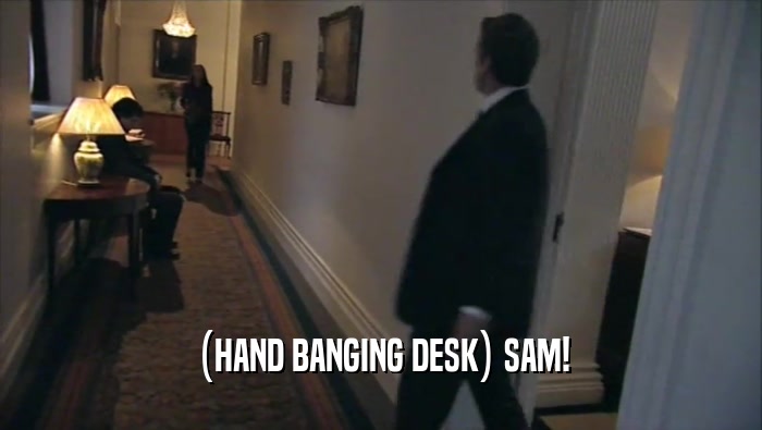 (HAND BANGING DESK) SAM!  