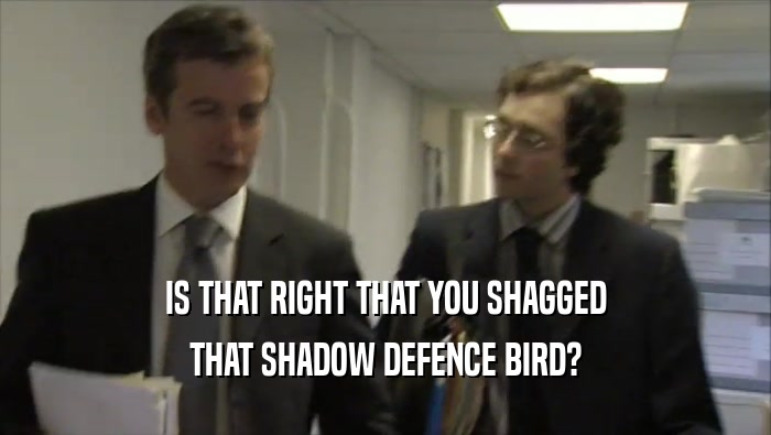 IS THAT RIGHT THAT YOU SHAGGED THAT SHADOW DEFENCE BIRD? 