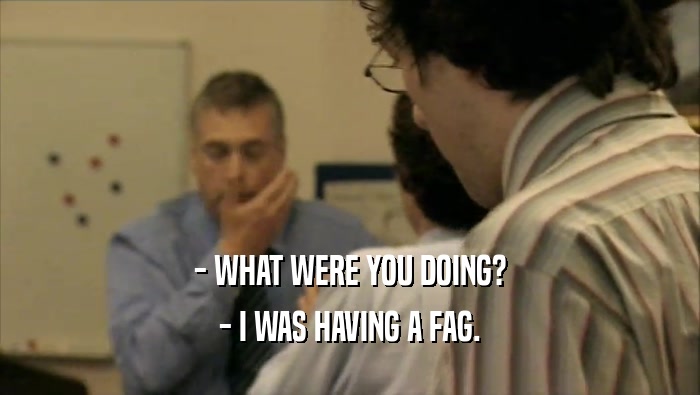 - WHAT WERE YOU DOING? - I WAS HAVING A FAG. 