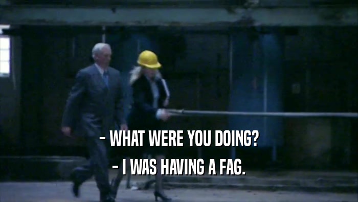 - WHAT WERE YOU DOING? - I WAS HAVING A FAG. 