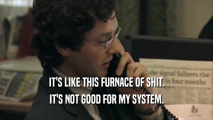 IT'S LIKE THIS FURNACE OF SHIT. IT'S NOT GOOD FOR MY SYSTEM. 