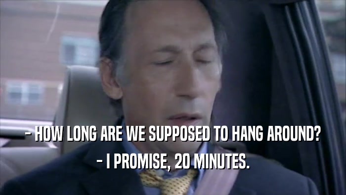 - HOW LONG ARE WE SUPPOSED TO HANG AROUND? - I PROMISE, 20 MINUTES. 