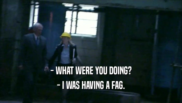 - WHAT WERE YOU DOING? - I WAS HAVING A FAG. 