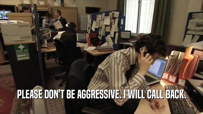 PLEASE DON'T BE AGGRESSIVE. I WILL CALL BACK.
  