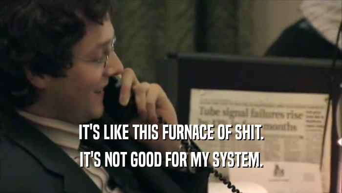 IT'S LIKE THIS FURNACE OF SHIT. IT'S NOT GOOD FOR MY SYSTEM. 