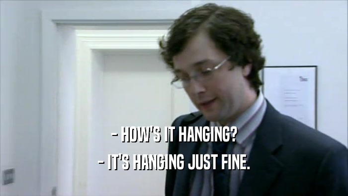 - HOW'S IT HANGING? - IT'S HANGING JUST FINE. 