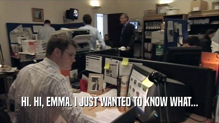 HI. HI, EMMA. I JUST WANTED TO KNOW WHAT...  