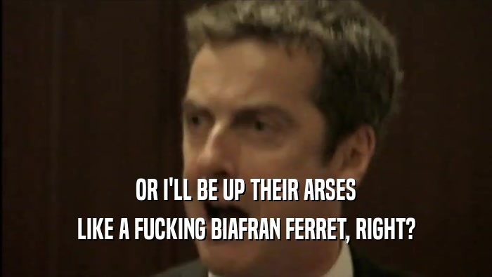 OR I'LL BE UP THEIR ARSES LIKE A FUCKING BIAFRAN FERRET, RIGHT? 