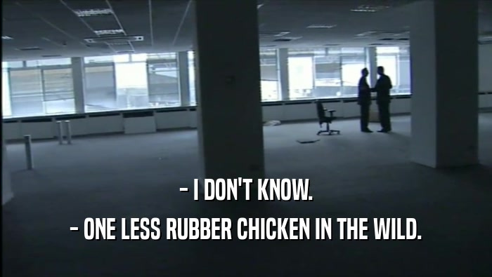 - I DON'T KNOW. - ONE LESS RUBBER CHICKEN IN THE WILD. 