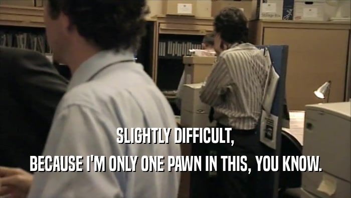 SLIGHTLY DIFFICULT, BECAUSE I'M ONLY ONE PAWN IN THIS, YOU KNOW. 