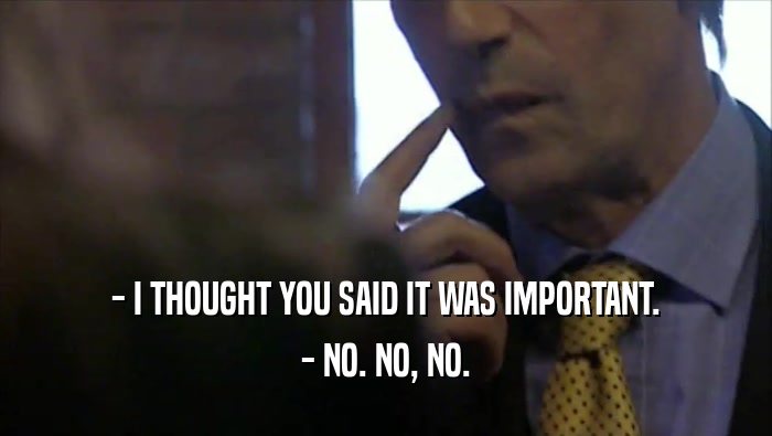 - I THOUGHT YOU SAID IT WAS IMPORTANT. - NO. NO, NO. 