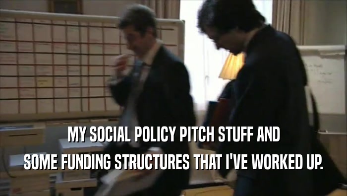 MY SOCIAL POLICY PITCH STUFF AND SOME FUNDING STRUCTURES THAT I'VE WORKED UP. 
