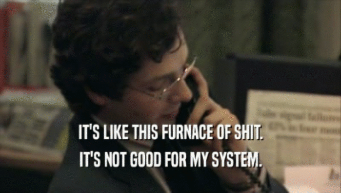IT'S LIKE THIS FURNACE OF SHIT. IT'S NOT GOOD FOR MY SYSTEM. 