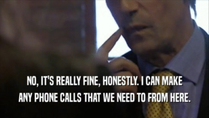 NO, IT'S REALLY FINE, HONESTLY. I CAN MAKE ANY PHONE CALLS THAT WE NEED TO FROM HERE. 