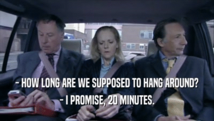 - HOW LONG ARE WE SUPPOSED TO HANG AROUND? - I PROMISE, 20 MINUTES. 