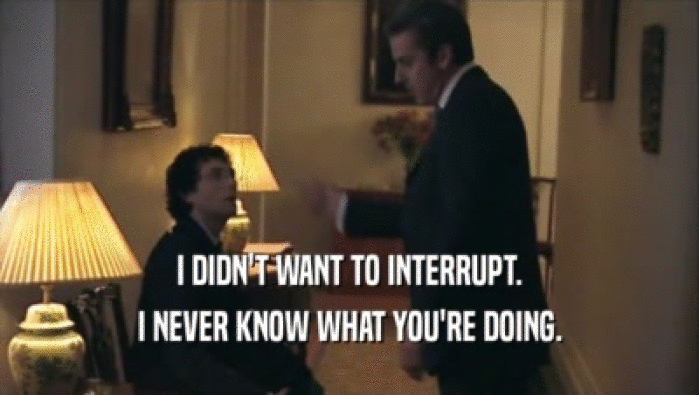 I DIDN'T WANT TO INTERRUPT. I NEVER KNOW WHAT YOU'RE DOING. 