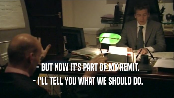 - BUT NOW IT'S PART OF MY REMIT.  - I'LL TELL YOU WHAT WE SHOULD DO. 