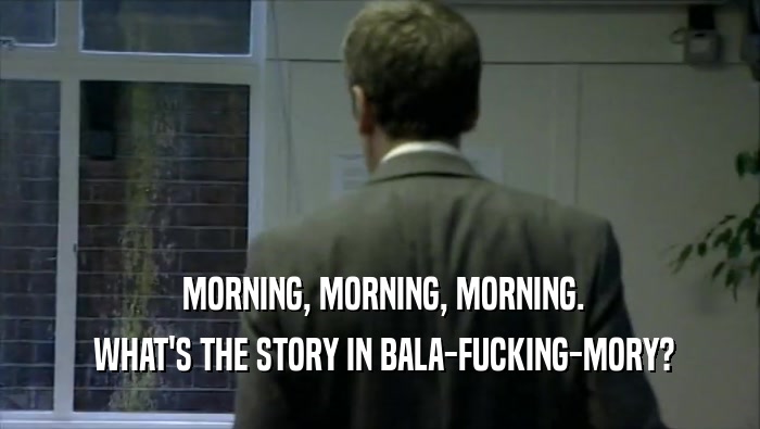 MORNING, MORNING, MORNING.  WHAT'S THE STORY IN BALA-FUCKING-MORY? 