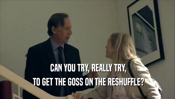  CAN YOU TRY, REALLY TRY,
  TO GET THE GOSS ON THE RESHUFFLE?
 